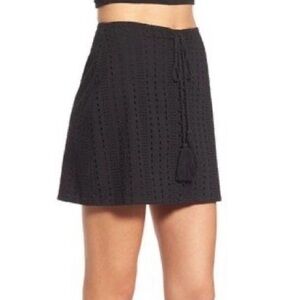 NWT Leith Black Cotton Eyelet Lace Up Tassel Mini Skirt Medium